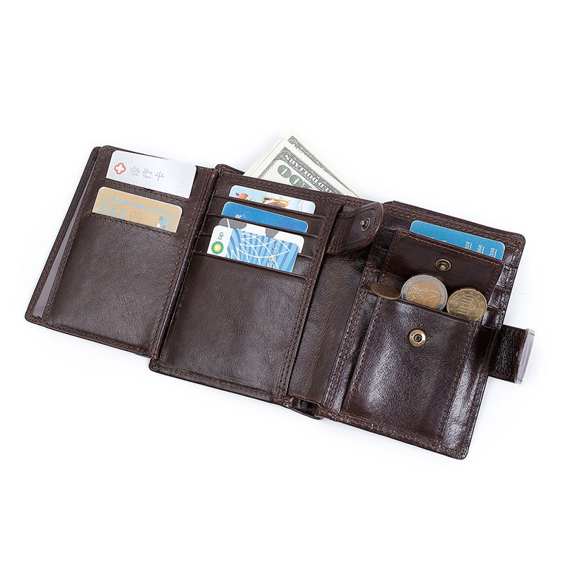 Men's Wallets Vintage 100% Genuine Leather Wallet RFID Blocking Vertical Business Card Holder Cowhide Purse Bag Wallet Man