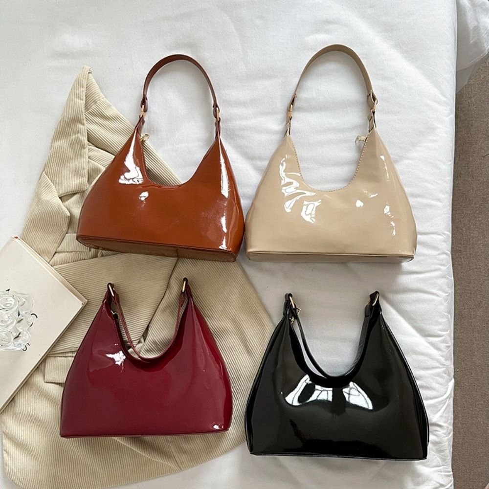 Glossy Shoulder Bag Fashion PU Leather Solid Messenger Bag Purse Women