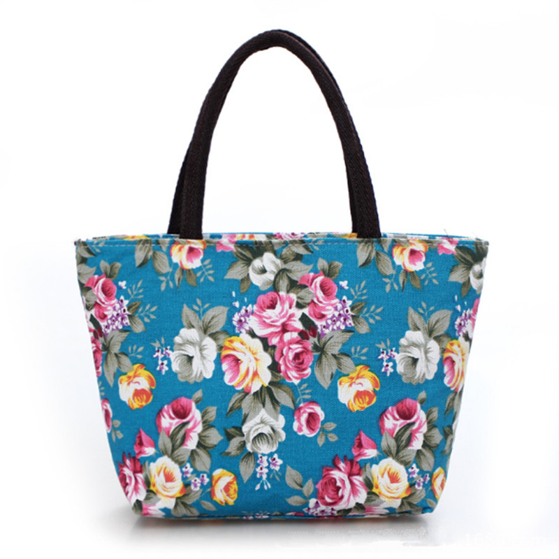 Mini Waterproof Women Handbag Canvas Portable Flower Print Shoulder Bags Female Travel Shopping Bags Mummy Tote Beach Bag
