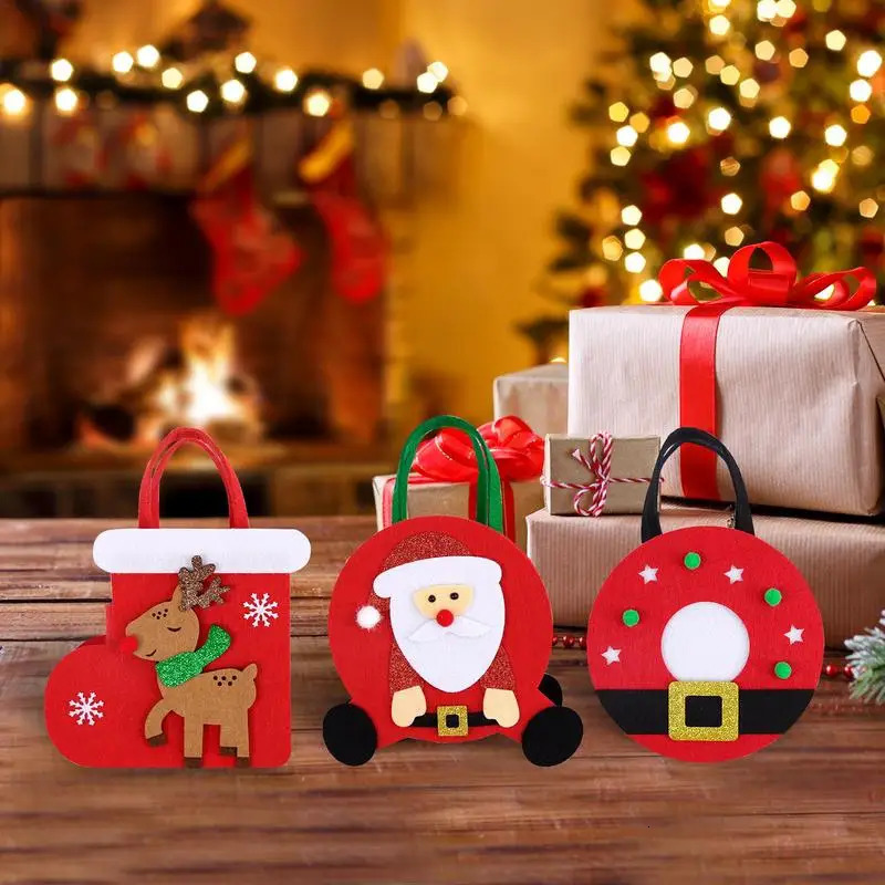 Reusable Christmas Candy Bag for Children Decorating Santa Claus with Chocolate Handle 241107