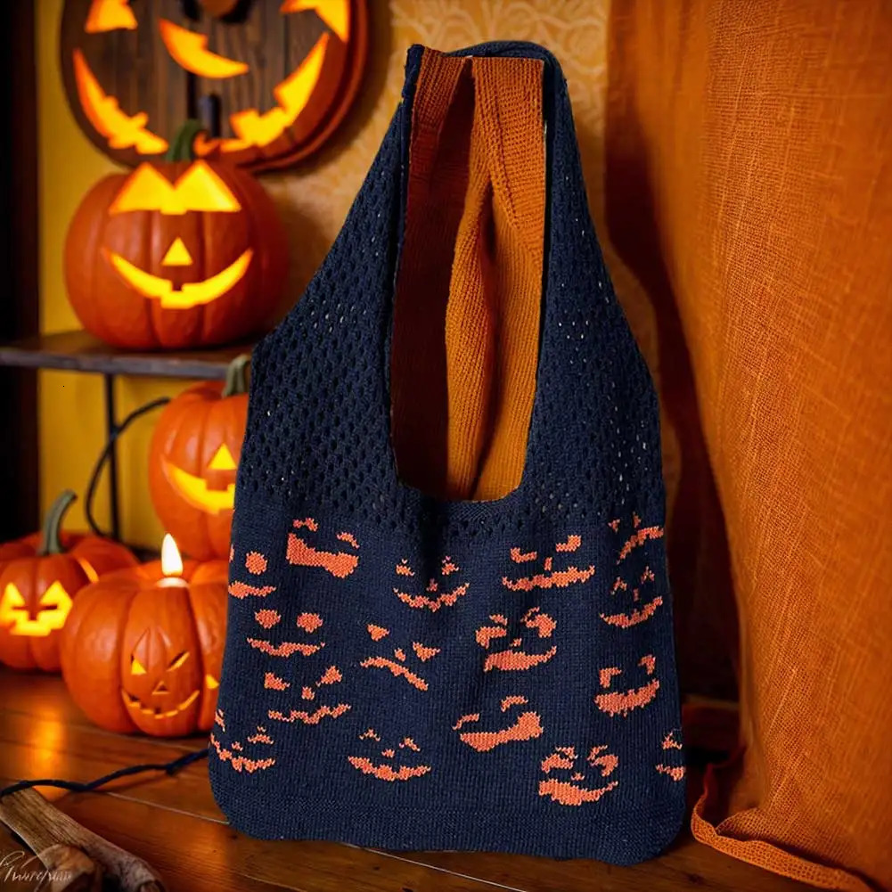 Knitted shoulder bag mesh bag womens underwear bag Halloween and Christmas crochet pumpkin 241106