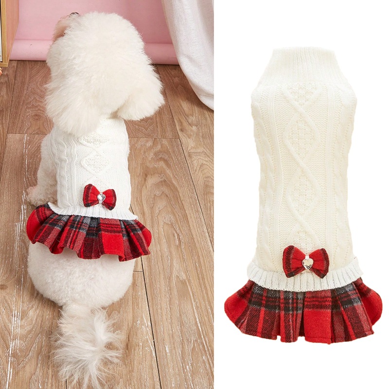Sweaters Girl Pullover Comfy Small with Bowtie Buffalo Check Coats Dog Clothes Turtleneck Dress Knitwear Puppy Sweater Free shipping