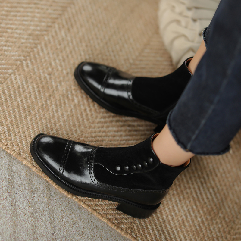 Hot Square Toe Winter Rivet Buckle ZIP Brogues Retro Short Thick Heel Ankle Boots Fashion Ck Women Shoes