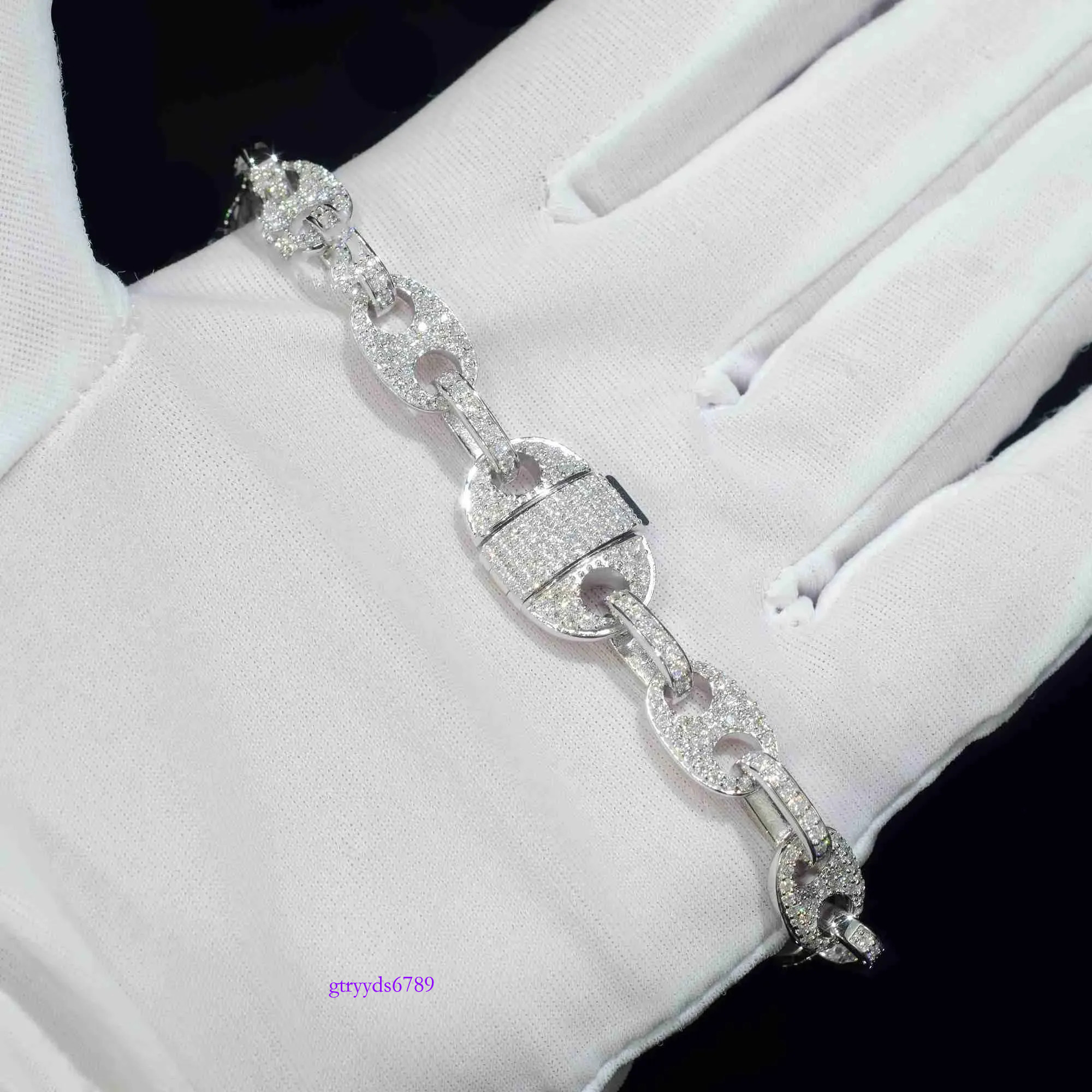 designer Pass Dia Tester VVS Ice Out Moissanite Coffee Beans Cuban k Chain 8mm Bracelet Sier Fine Jewelry for Man Woman