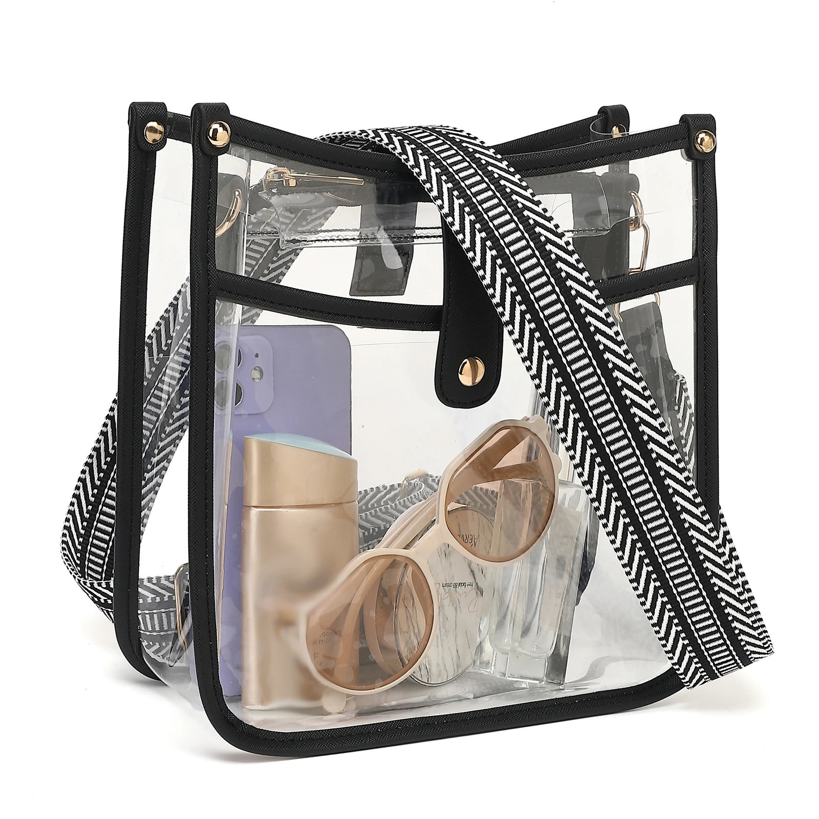 Fashion transparent cross body bag sports stadium certification bag letter making bag womens transparent bag with adjustable guitar strap 241106
