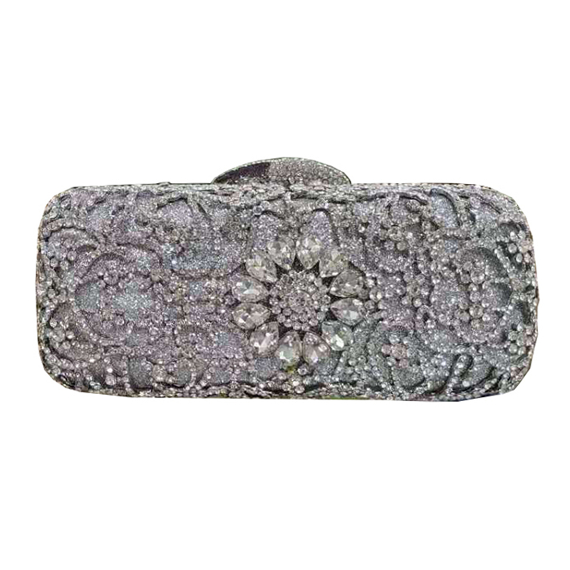 New Nigeria African Elegant Lady Flower Evening Dress Bag Banquet Rhinestone Handbag Lady Metal Crystal Bag