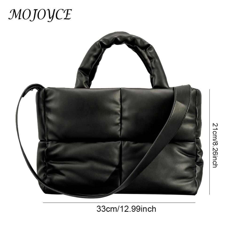 Women Puffer Shoulder Bag Large Capacity Top Handle Bag Solid Color PU Leather Lightweight for Shopper Travel