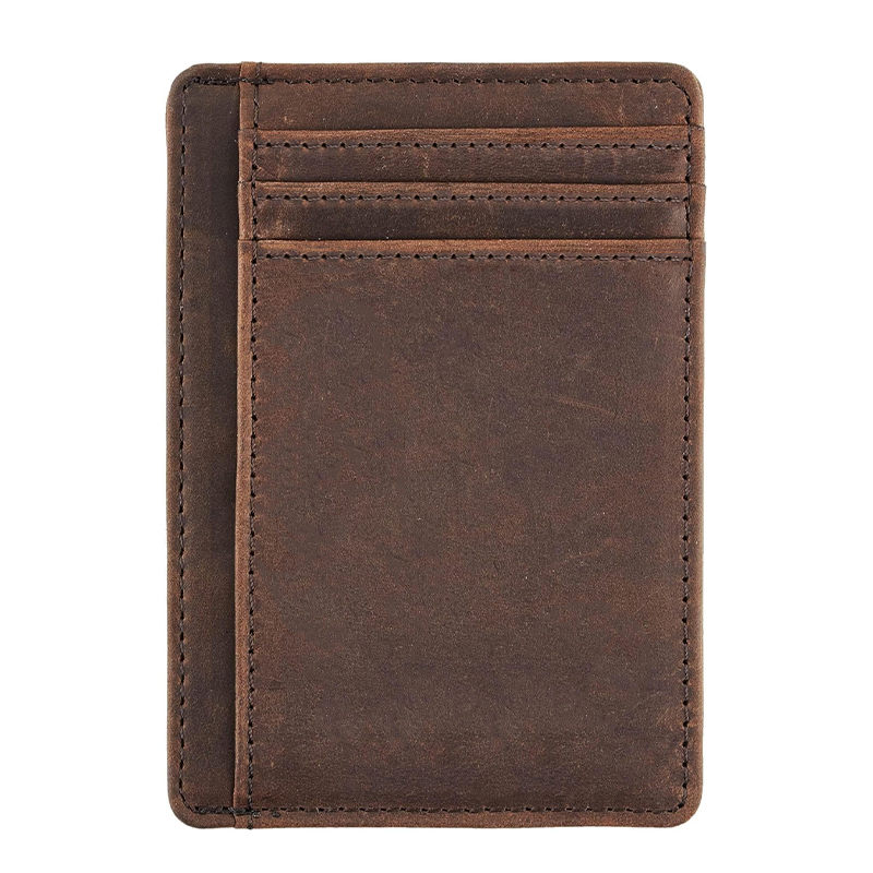 Genuine Leather RFID Blocking Retro Thin Card Holder wallet, Crazy Horse Leather Minimalist Slim Front Pocket wallets