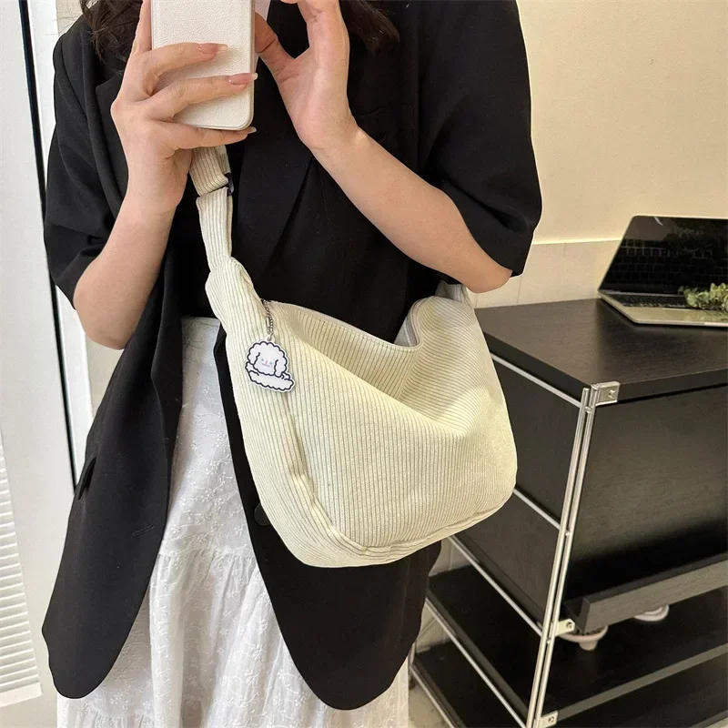 Corduroy Crossbody Bags for Women Ladies Large Capacity Shoulder Bag Fashion Purse and Handbags Solid Color Women Messenger Bag