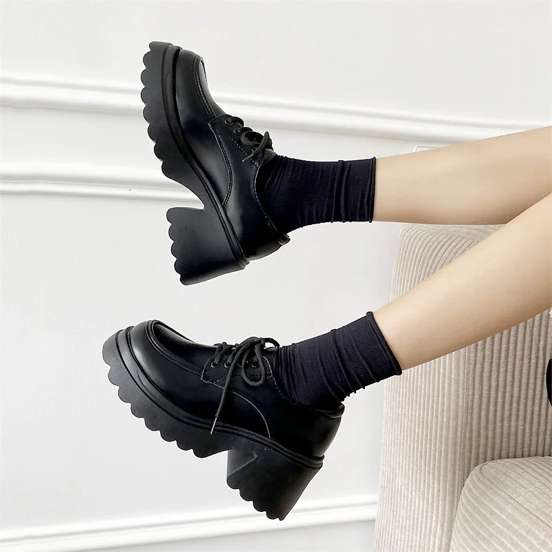 Platform Retro Shoes Oxford Shoes 2024 Autumn Retro Brown Leather Lace Womens Fashion Casual Shoes Black Oxford Shoes 241106
