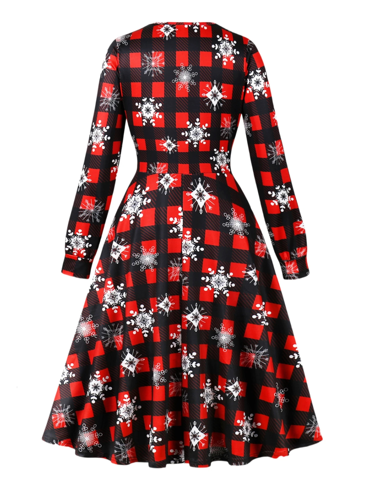 Spring and Autumn Christmas Party Square Neck Waist Long Sleeve Christmas Print Dress 241107