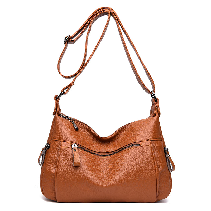 Middle-aged female bag 2021 new soft leather mother bag wild woman backpack middle-aged and elderly one-shoulder messenger bag