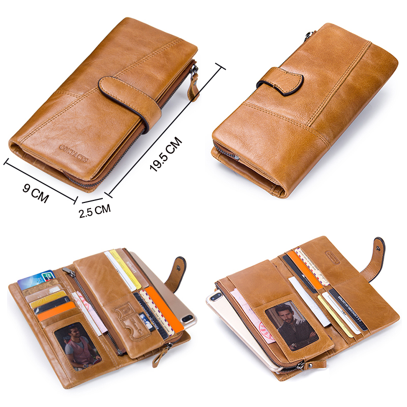 CONTACT'S Retro luxury Genuine Leather Women Men Wallets High Quality Brand Design Zipper Wallet Womens Purses For Card Holders