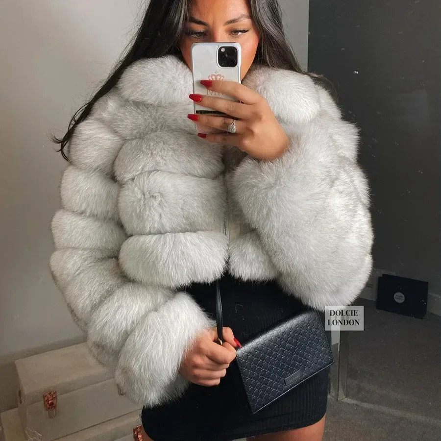 Maomaokong Fur Jacket Womens Winter Short Natural Fox Fur Womens Zipper Fur Coat Womens Warm Jacket 241107