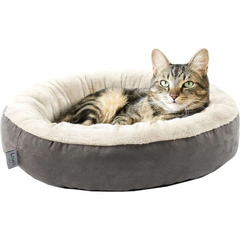 Love's cabin Round Donut and Cushion Bed, 20in for Cats or Small Dogs, Anti-Slip Water-Resistant Bottom, Super Soft Durable Fabric Pet Beds, Wash