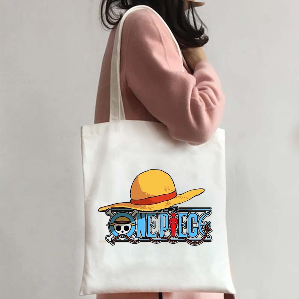 Anime One Piece Monkey Cute Luffy Zoro Tote Bags Shopping Canvas Bag Large Capacity Beach Bag Reusable Shopper Handbags