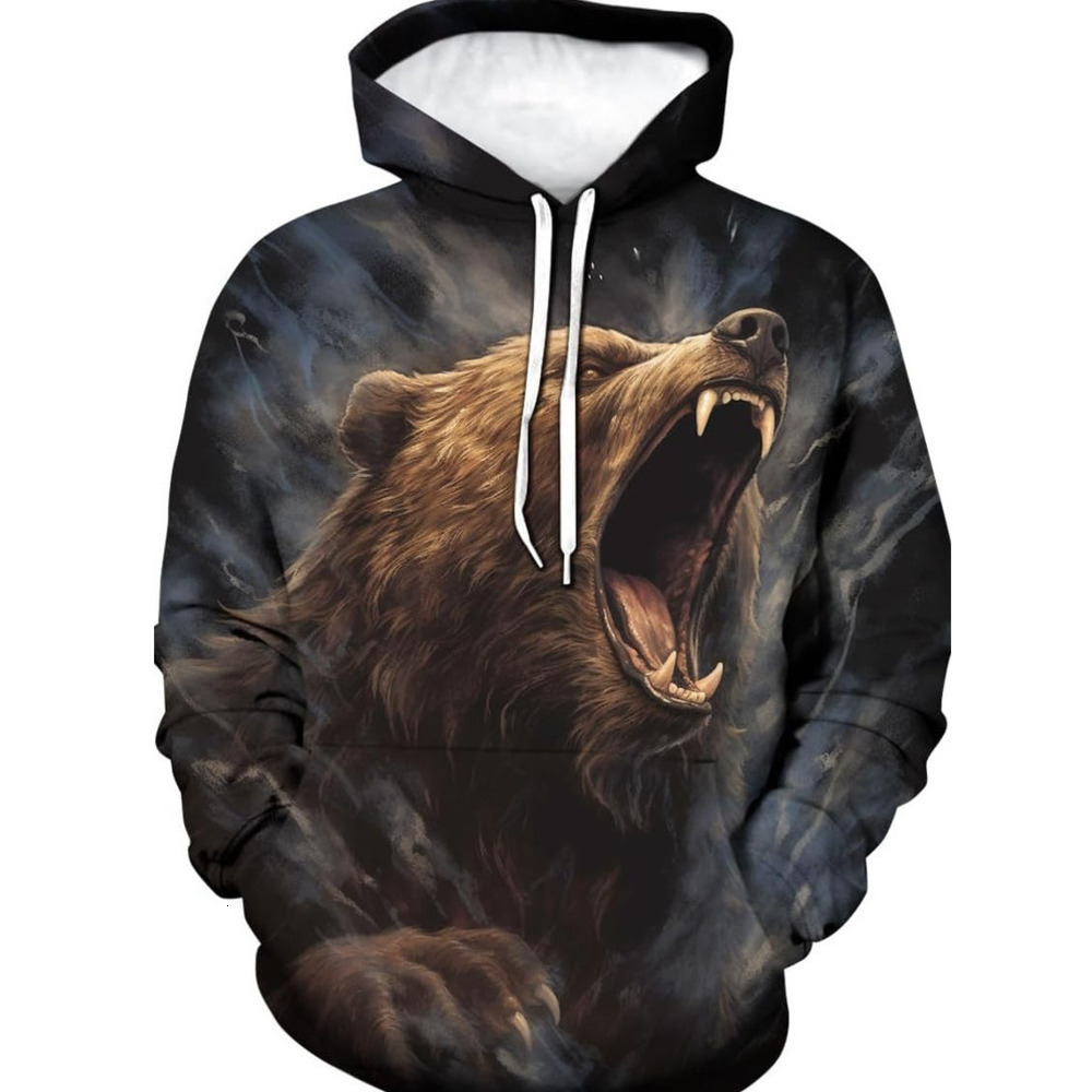 Hoodie for Mens Womens Novelty Bear Graphic Hoodie Cool Animal Print Hoodies Sweatshirt Pullover for Men Women Graphic Trendy Bear Pattern cool