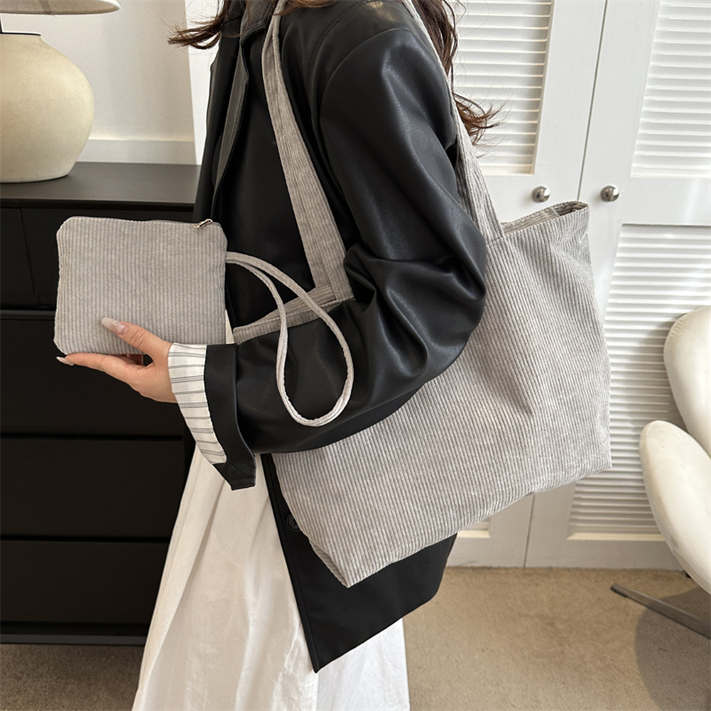 2pcs/set Women Corduroy Shopping Shoulder Bags Solid Color Casual with Coin Bag Handbags Female Girls Shopper Totes Bags