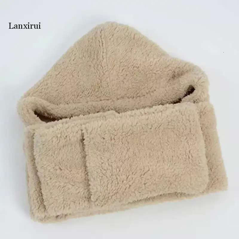 Fashion Hooded Scarf Hat Gloves Selling 3-Piece Set Womens Winter Warm Soft Hat Scarf Perforated Pocket Hat Gloves 241107