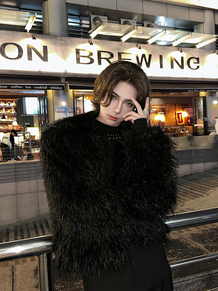 Fashionable trend faux fur mink jacket mens autumn and winter item mens fashionable loose jacket long sleeved solid color fur coat 241107
