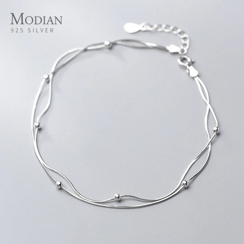 Modian high-quality double-layer snake chain anklet suitable for women with heart-shaped lobster buckle suitable for beads charming anklet exquisite j