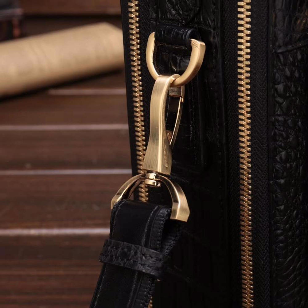 100% genuine real crocodile leather head skin men shoulder cross body bag with top handle zippers closure brown black