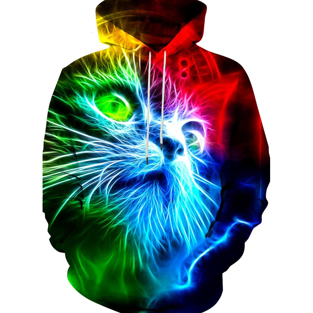 Hoodie for Mens Womens Unisex 3D Novelty Hoodies for Men Women Cool Graphic Pullover Sweatshirts with Pockets Graphic Cool cat pattern