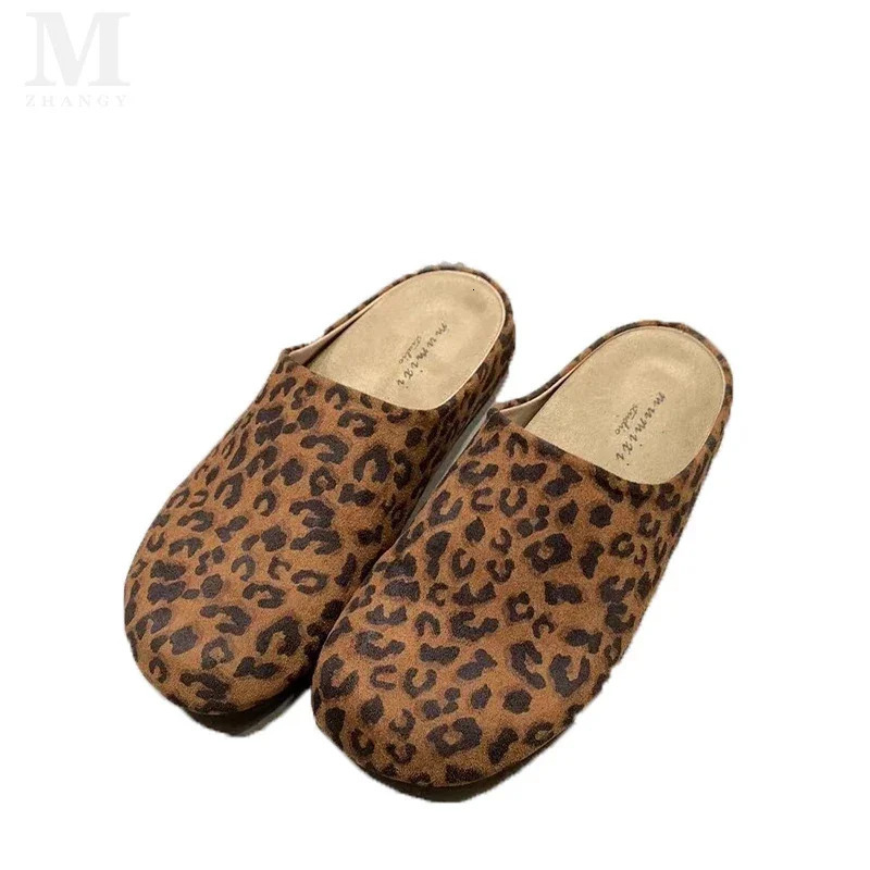 Leopard Women Slippers Platform Flats Suede Mule Shoes Woman Trend Slingback Casual Walking Fashion Mujer Zapatos 241106