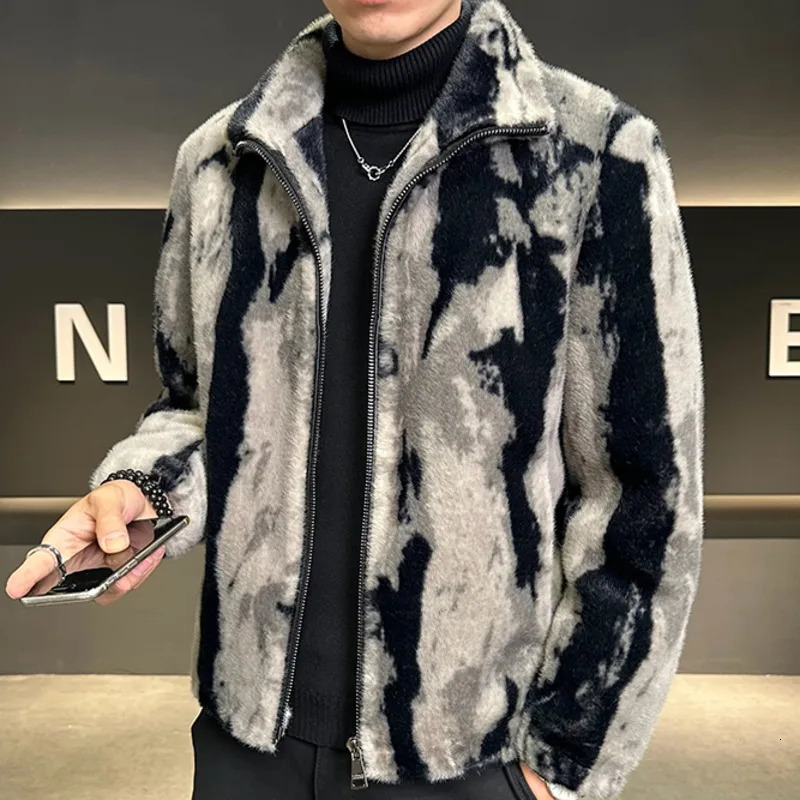 Winter mink mens jacket stand up leather jacket faux fur leather jacket overall thick wool jacket faux leather mens jacket 241107