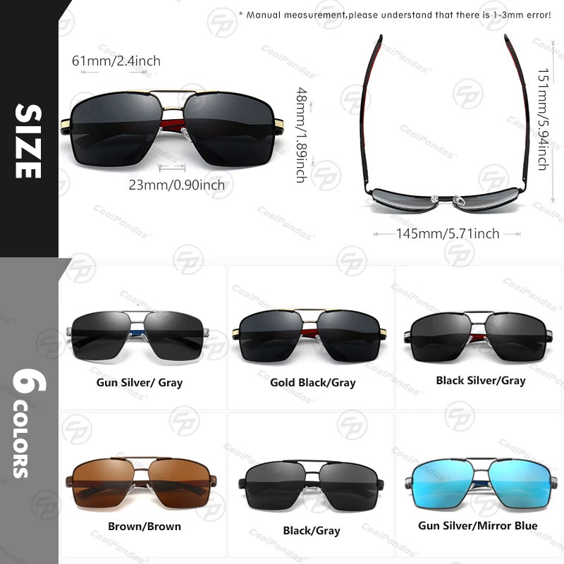 Square Mens Sunglasses Polarized UV400 Sunglasses Womens Driving Anti Glasses Fashion Sunshade Glasses 241106