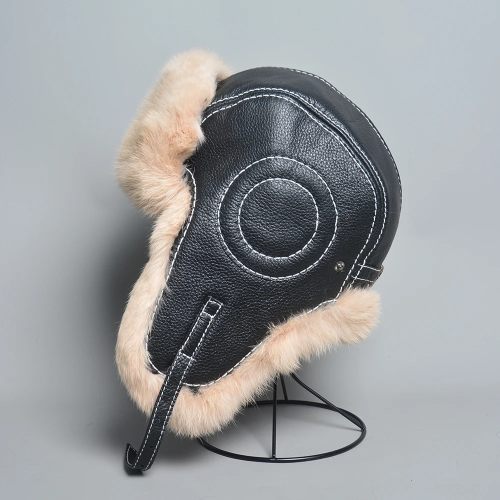Winter Mens 100% Genuine Rabbit Fur Bomber Hat Wusanka Hat Hunter Russian Mens Ski Hat Genuine Sheepskin 241106