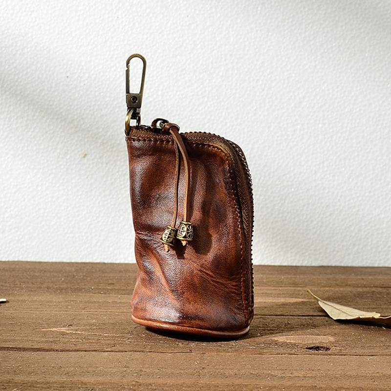 Zipper Cowhide Key Bag Genuine Leather Zipper Keychain Wallet Men Women Auto Car Key Holder For Keys Zipper Key Cover Coin Purse