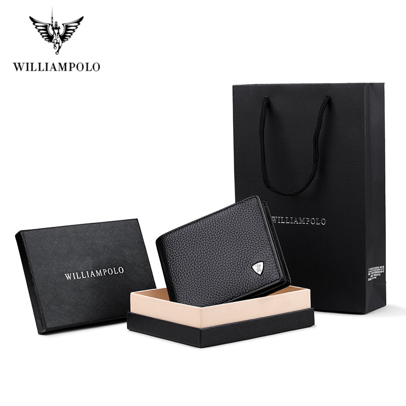 WILLIAMPOLO Genuine Leather Men Wallets Brand Luxury RFID Bifold Standard Wallets Coin Purse Business Card Holder Wallet PL213