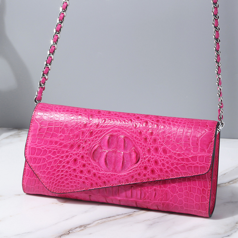 Authentic Crocodile Skin Women's Envelop Purse Genuine Real Alligator Leather Lady Phone Clutch Bag Female Cross Shoulder Bag