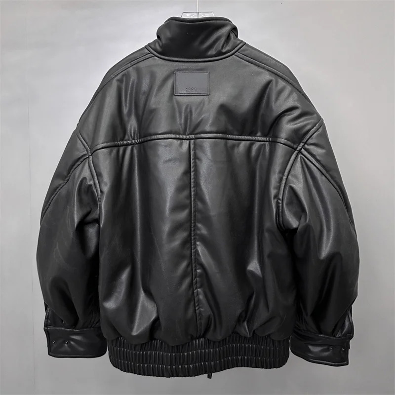 Womens winter jacket artificial leather pilot jacket stand collar windproof thick cotton lining jacket 241107