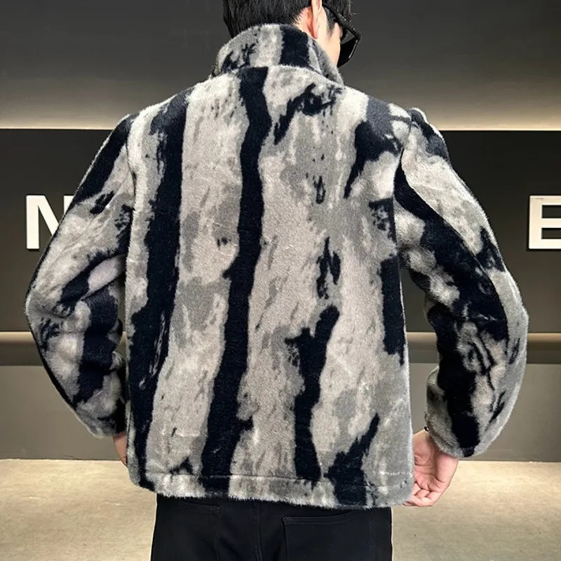 Winter mink mens jacket stand up leather jacket faux fur leather jacket overall thick wool jacket faux leather mens jacket 241107