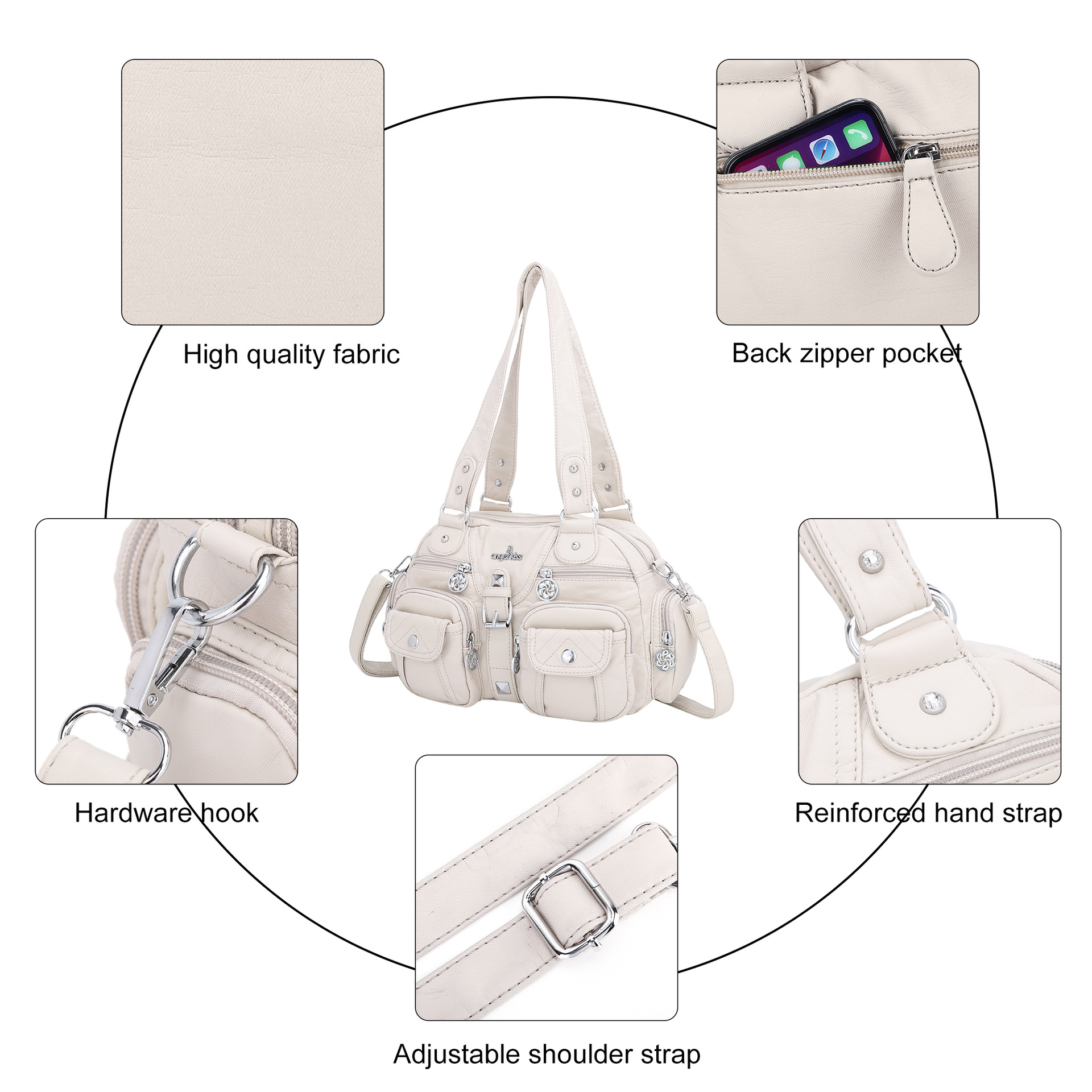 Women Small Handbags Satchel Top-handle Handbag PU Shoulder Bag 8”x11” Dumpling Pack Multi-pockets Shoulder Bags