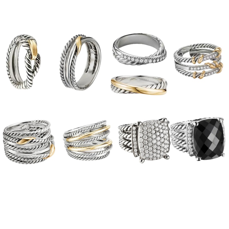 designer ring women twisted Braided rings with diamond Men Fashion Jewelry for Cross Classic Copper Ring Wire jewelry punk gold ring pearl zircon engagement gifts