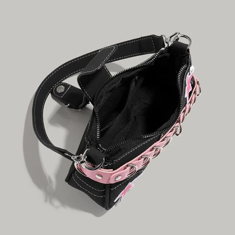 Star Pattern Y2K Hot Girl Chain Shoulder Bags for Women Black Pink Handbag Luxury Designer Grunge Bag Gothic Motor Style Sling