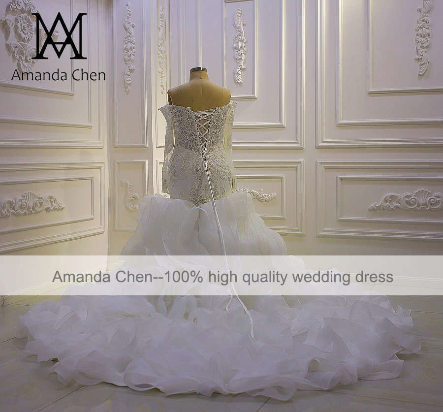 African Morden Off Shoulder Long Sleeve beading Mermaid Wedding Dress