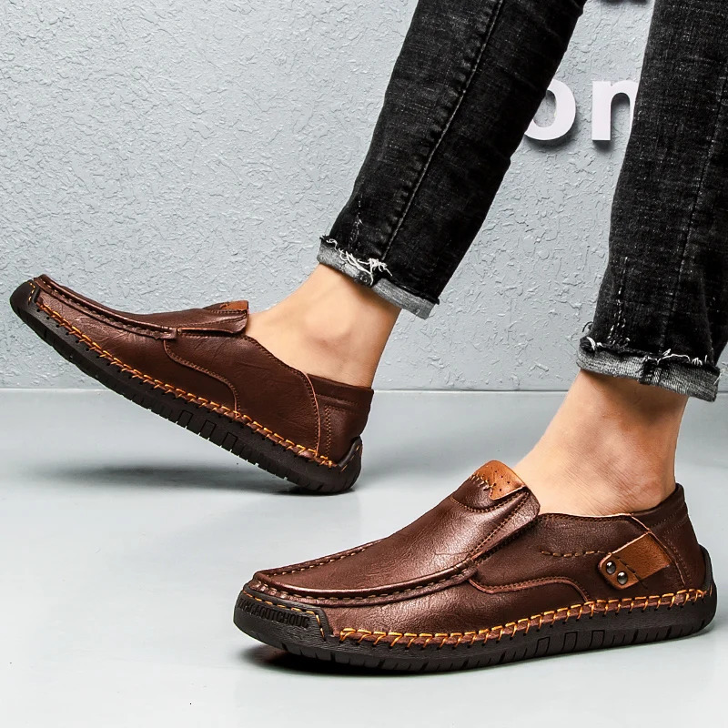 Handmade Leather Men Shoes Casual Comfortable Men Loafers Slip On Leather Shoes Men Flats Moccasins Walking Shoes Man 241106