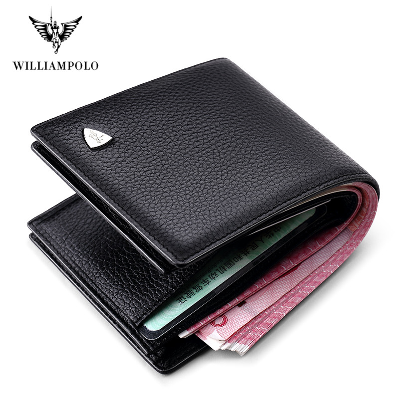 WILLIAMPOLO Genuine Leather Men Wallets Brand Luxury RFID Bifold Standard Wallets Coin Purse Business Card Holder Wallet PL213