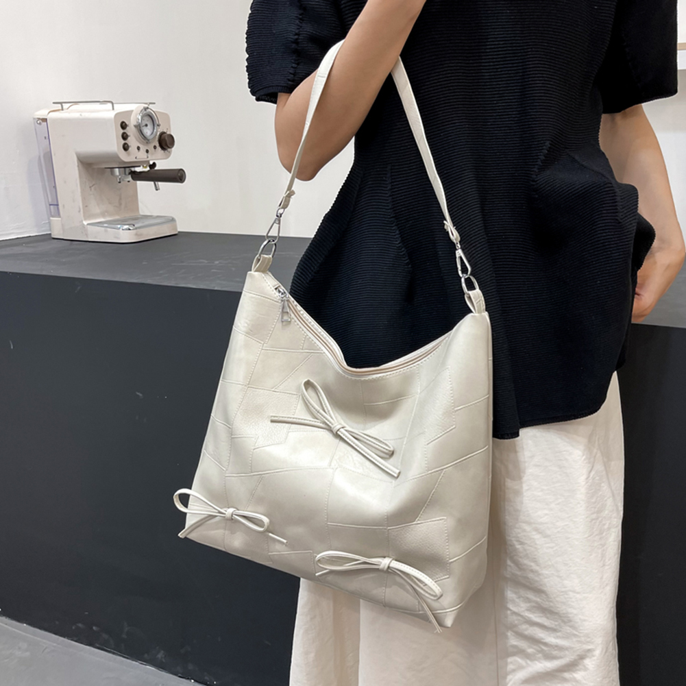 Women Bowknot Tote Handbag PU Leather Simple Handheld Bag Large Capacity Fashion Shoulder Purse Female Shopping Bag