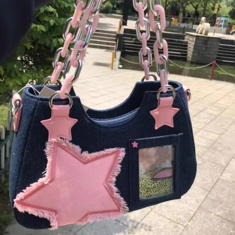 Vintage Star Handbags for Women Fashion Shoulder Underarm Bag Ladies Denim Y2k Bag Female Purses Cool Bag
