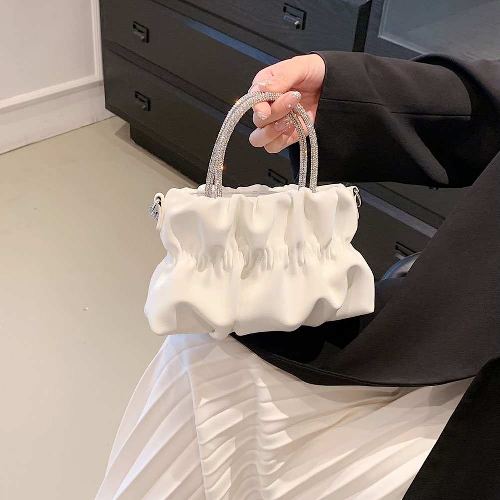 Women Evening Clutch Bag PU Leather Ruched Evening Shoulder Bag Designer Crossbody Bag with Chain for Wedding Party Prom