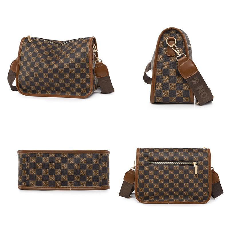 Vintage Women's Bag Check printing PU Leather Women's Shoulder Bag Shopping Crossbody Bag