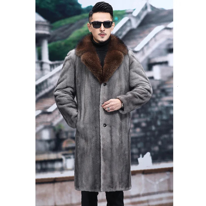 S-6XL size fashionable mens winter jacket gray warm mink velvet mens jacket loose outdoor sports and leisure long park 241107