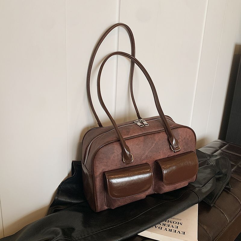 Miyagawa Retro Underarm Women's New Bowling Korean Tote Bags Fashion One Shoulder Boston Commuter Bag