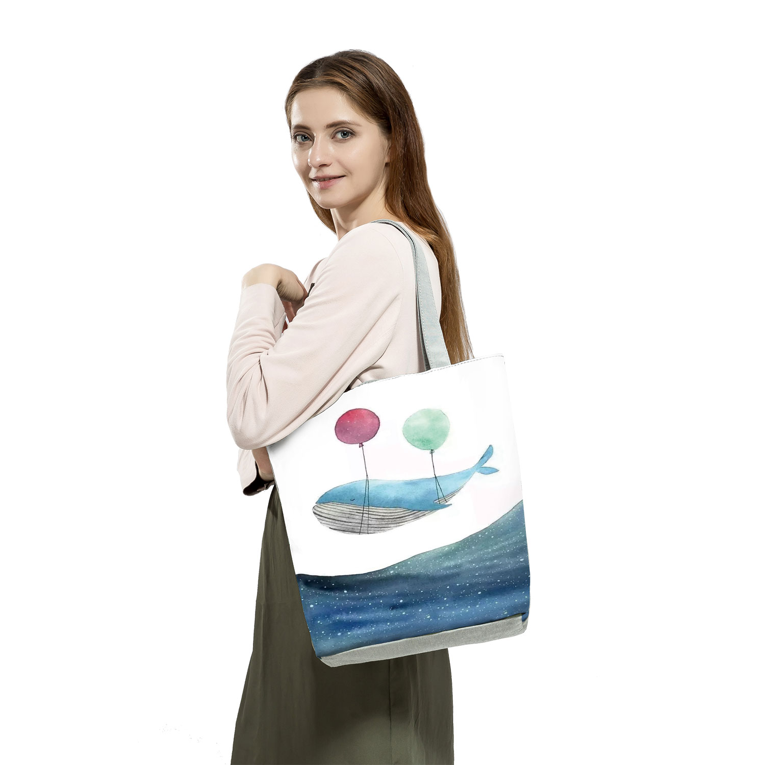 Fresh Printed Cute Whale Sea Series Shopper Bag Blue Ocean Women Handbags Large Capacity Totes Designer Beach Bag Dropshipping