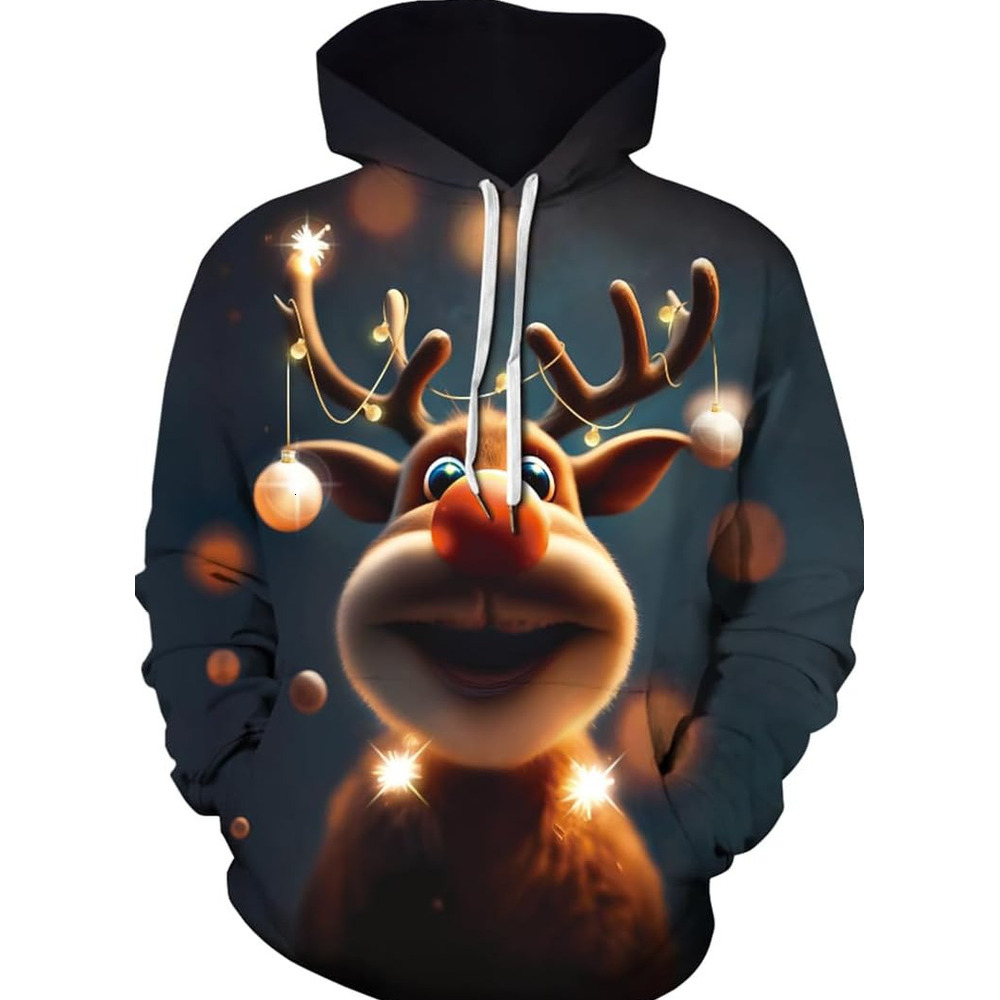 Hoodie for Mens Womens Mens Hoodie 3D Printed Pullover Hooded Sweatshirt Cool Outfits With Pockets Graphic Hoodies sweatshirt Cute deer pattern
